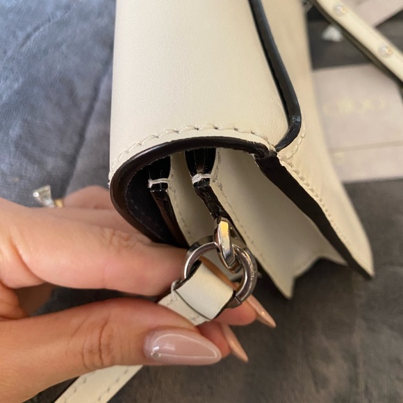 Jimmy Choo Latte Leather Crossbody/Shoulder Bag with Rare Crystal Snake Buckle - Picture 6 of 12